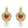 Arete Gancho Frances 02.195.0050.1 Oro Laminado, Diseño de Estrella y Flor, con Granate Zirconia Cubica and Blanca Micro Pave, Pulido, Tono Dorado