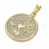Dije Religioso 05.09.0074 Oro Laminado, Diseño de Elefante y Ojo Griego, Pulido, Tono Dorado