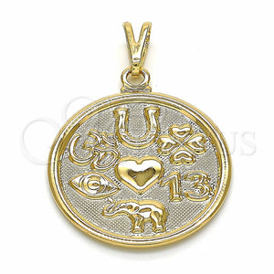 Dije Religioso 05.09.0074 Oro Laminado, Diseño de Elefante y Ojo Griego, Pulido, Tono Dorado