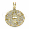 Dije Religioso 05.09.0074 Oro Laminado, Diseño de Elefante y Ojo Griego, Pulido, Tono Dorado