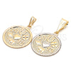 Dije Religioso 05.09.0074 Oro Laminado, Diseño de Elefante y Ojo Griego, Pulido, Tono Dorado