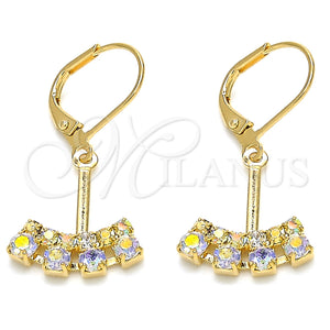 Arete Colgante 02.09.0172 Oro Laminado, con Blanca Zirconia Cubica, Pulido, Tono Dorado