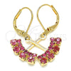 Arete Colgante 02.09.0172.1 Oro Laminado, con Rosado Zirconia Cubica, Pulido, Tono Dorado