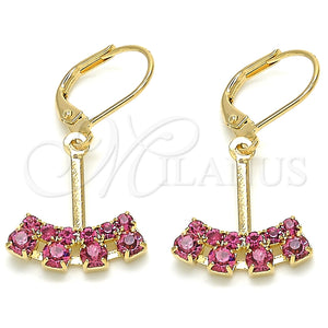 Arete Colgante 02.09.0172.1 Oro Laminado, con Rosado Zirconia Cubica, Pulido, Tono Dorado