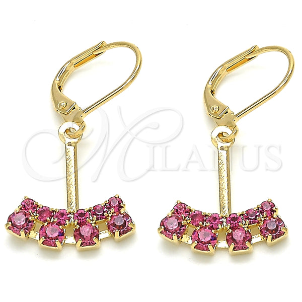 Arete Colgante 02.09.0172.1 Oro Laminado, con Rosado Zirconia Cubica, Pulido, Tono Dorado