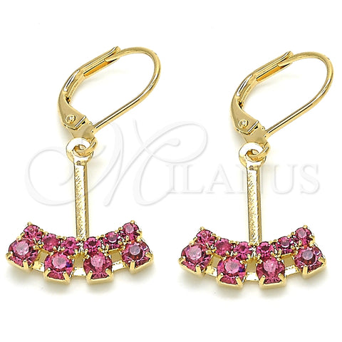 Arete Colgante 02.09.0172.1 Oro Laminado, con Rosado Zirconia Cubica, Pulido, Tono Dorado