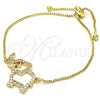 Pulsera Bolo Ajustable 03.316.0014.10 Oro Laminado, Diseño de Elefante, con Granate and Blanca Zirconia Cubica, Pulido, Tono Dorado (01 MM Thickness, 10 Inches Length)