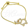 Pulsera Bolo Ajustable 03.316.0014.10 Oro Laminado, Diseño de Elefante, con Granate and Blanca Zirconia Cubica, Pulido, Tono Dorado (01 MM Thickness, 10 Inches Length)