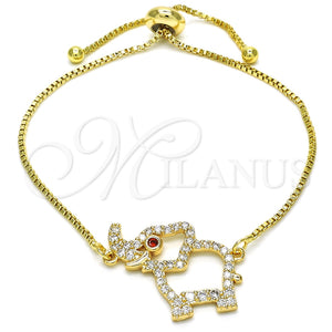 Pulsera Bolo Ajustable 03.316.0014.10 Oro Laminado, Diseño de Elefante, con Granate and Blanca Zirconia Cubica, Pulido, Tono Dorado (01 MM Thickness, 10 Inches Length)