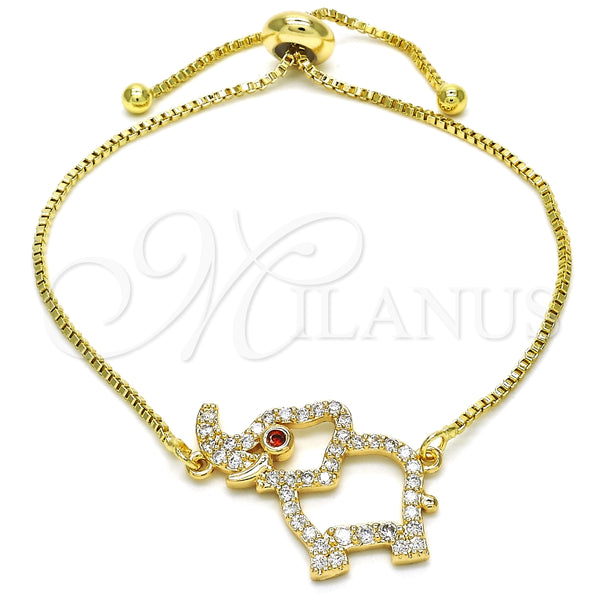 Pulsera Bolo Ajustable 03.316.0014.10 Oro Laminado, Diseño de Elefante, con Granate and Blanca Zirconia Cubica, Pulido, Tono Dorado (01 MM Thickness, 10 Inches Length)
