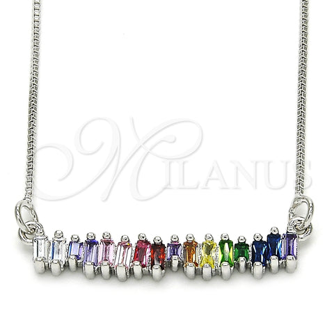 Collares con Dije 04.341.0006.1.20 Rodio Laminado, con Zirconia Cubica Multicolor, Pulido, Rodinado (Grosor 01 MM, 20 Pulgadas de Largo)