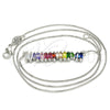 Collares con Dije 04.341.0007.1.20 Rodio Laminado, con Zirconia Cubica Multicolor, Pulido, Rodinado (Grosor 01 MM, 20 Pulgadas de Largo)