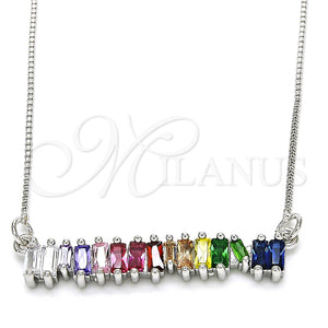 Collares con Dije 04.341.0007.1.20 Rodio Laminado, con Zirconia Cubica Multicolor, Pulido, Rodinado (Grosor 01 MM, 20 Pulgadas de Largo)