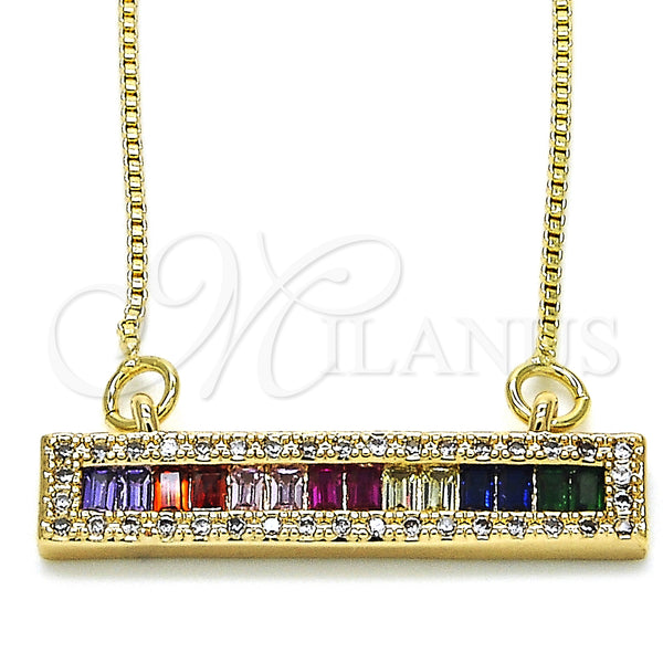 Collares con Dije 04.341.0011.20 Oro Laminado, con Multicolor Zirconia Cubica, Pulido, Tono Dorado (01 MM Thickness, 20 Inches Length)