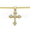 Collares con Dije 04.284.0010.20 Oro Laminado, Diseño de Cruz, con Blanca Zirconia Cubica, Pulido, Tono Dorado (02 MM Thickness, 20 Inches Length)