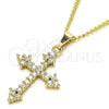 Collares con Dije 04.284.0010.20 Oro Laminado, Diseño de Cruz, con Blanca Zirconia Cubica, Pulido, Tono Dorado (02 MM Thickness, 20 Inches Length)