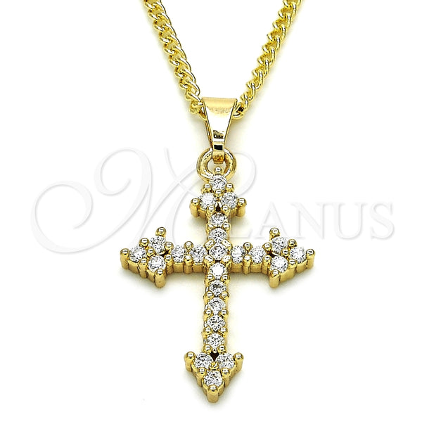 Collares con Dije 04.284.0010.20 Oro Laminado, Diseño de Cruz, con Blanca Zirconia Cubica, Pulido, Tono Dorado (02 MM Thickness, 20 Inches Length)