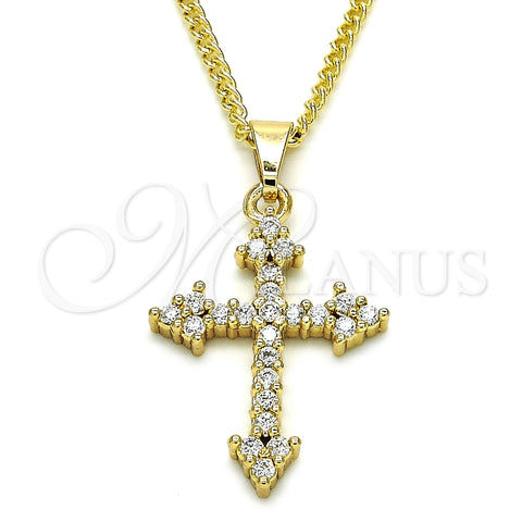 Collares con Dije 04.284.0010.20 Oro Laminado, Diseño de Cruz, con Blanca Zirconia Cubica, Pulido, Tono Dorado (02 MM Thickness, 20 Inches Length)