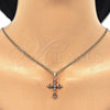 Collares con Dije 04.284.0010.1.22 Oro Laminado, Diseño de Cruz, con Granate and Blanca Zirconia Cubica, Pulido, Tono Dorado (02 MM Thickness, 22 Inches Length)