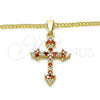 Collares con Dije 04.284.0010.1.22 Oro Laminado, Diseño de Cruz, con Granate and Blanca Zirconia Cubica, Pulido, Tono Dorado (02 MM Thickness, 22 Inches Length)