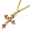 Collares con Dije 04.284.0010.1.22 Oro Laminado, Diseño de Cruz, con Granate and Blanca Zirconia Cubica, Pulido, Tono Dorado (02 MM Thickness, 22 Inches Length)