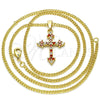 Collares con Dije 04.284.0010.1.22 Oro Laminado, Diseño de Cruz, con Granate and Blanca Zirconia Cubica, Pulido, Tono Dorado (02 MM Thickness, 22 Inches Length)