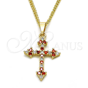 Collares con Dije 04.284.0010.1.22 Oro Laminado, Diseño de Cruz, con Granate and Blanca Zirconia Cubica, Pulido, Tono Dorado (02 MM Thickness, 22 Inches Length)