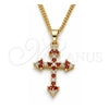 Collares con Dije 04.284.0010.1.22 Oro Laminado, Diseño de Cruz, con Zirconia Cubica Granate y Blanca, Pulido, Tono Dorado (Grosor 02 MM, 22 Pulgadas de Largo)