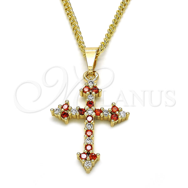 Collares con Dije 04.284.0010.1.22 Oro Laminado, Diseño de Cruz, con Granate and Blanca Zirconia Cubica, Pulido, Tono Dorado (02 MM Thickness, 22 Inches Length)
