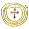 Collares con Dije 04.284.0010.3.22 Oro Laminado, Diseño de Cruz, con Multicolor Zirconia Cubica, Pulido, Tono Dorado (02 MM Thickness, 22 Inches Length)