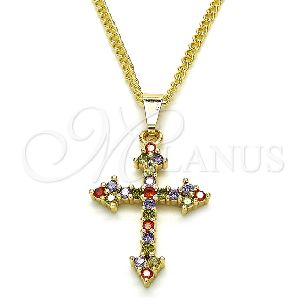 Collares con Dije 04.284.0010.3.22 Oro Laminado, Diseño de Cruz, con Multicolor Zirconia Cubica, Pulido, Tono Dorado (02 MM Thickness, 22 Inches Length)