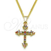 Collares con Dije 04.284.0010.3.22 Oro Laminado, Diseño de Cruz, con Multicolor Zirconia Cubica, Pulido, Tono Dorado (02 MM Thickness, 22 Inches Length)