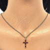 Collares con Dije 04.284.0015.1.22 Oro Laminado, Diseño de Cruz y Baguette, con Granate Zirconia Cubica, Pulido, Tono Dorado (02 MM Thickness, 22 Inches Length)