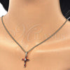 Collares con Dije 04.284.0015.1.22 Oro Laminado, Diseño de Cruz y Baguette, con Granate Zirconia Cubica, Pulido, Tono Dorado (02 MM Thickness, 22 Inches Length)
