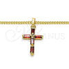 Collares con Dije 04.284.0015.1.22 Oro Laminado, Diseño de Cruz y Baguette, con Granate Zirconia Cubica, Pulido, Tono Dorado (02 MM Thickness, 22 Inches Length)