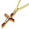 Collares con Dije 04.284.0015.1.22 Oro Laminado, Diseño de Cruz y Baguette, con Granate Zirconia Cubica, Pulido, Tono Dorado (02 MM Thickness, 22 Inches Length)