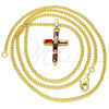 Collares con Dije 04.284.0015.1.22 Oro Laminado, Diseño de Cruz y Baguette, con Granate Zirconia Cubica, Pulido, Tono Dorado (02 MM Thickness, 22 Inches Length)