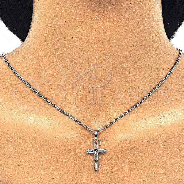 Collares con Dije 04.284.0015.4.22 Rodio Laminado, Diseño de Cruz, con Zirconia Cubica Blanca, Pulido, Rodinado (Grosor 02 MM, 22 Pulgadas de Largo)