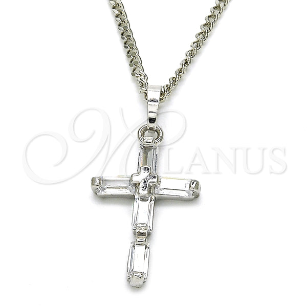 Collares con Dije 04.284.0015.4.22 Rodio Laminado, Diseño de Cruz, con Zirconia Cubica Blanca, Pulido, Rodinado (Grosor 02 MM, 22 Pulgadas de Largo)