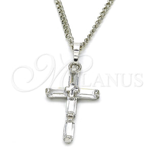 Collares con Dije 04.284.0015.4.22 Rodio Laminado, Diseño de Cruz, con Zirconia Cubica Blanca, Pulido, Rodinado (Grosor 02 MM, 22 Pulgadas de Largo)