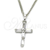 Collares con Dije 04.284.0015.4.22 Rodio Laminado, Diseño de Cruz, con Zirconia Cubica Blanca, Pulido, Rodinado (Grosor 02 MM, 22 Pulgadas de Largo)
