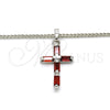 Collares con Dije 04.284.0015.5.22 Rodio Laminado, Diseño de Cruz, con Granate Zirconia Cubica, Pulido, Rodinado (02 MM Thickness, 22 Inches Length)