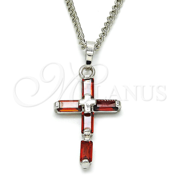 Collares con Dije 04.284.0015.5.22 Rodio Laminado, Diseño de Cruz, con Zirconia Cubica Granate, Pulido, Rodinado (Grosor 02 MM, 22 Pulgadas de Largo)
