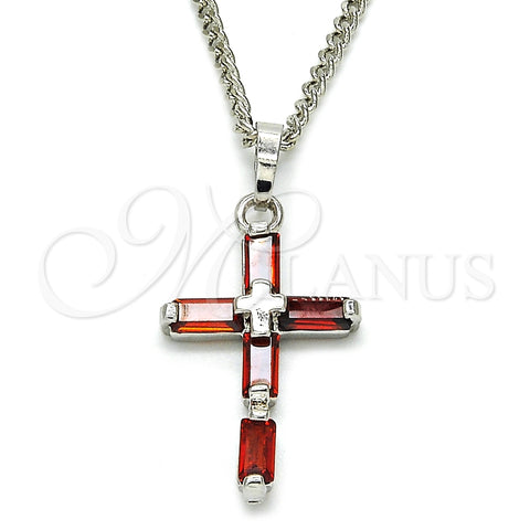 Collares con Dije 04.284.0015.5.22 Rodio Laminado, Diseño de Cruz, con Zirconia Cubica Granate, Pulido, Rodinado (Grosor 02 MM, 22 Pulgadas de Largo)