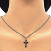 Collares con Dije 04.284.0015.6.22 Rodio Laminado, Diseño de Cruz, con Zirconia Cubica Negro, Pulido, Rodinado (Grosor 02 MM, 22 Pulgadas de Largo)