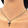 Collares con Dije 04.284.0015.6.22 Rodio Laminado, Diseño de Cruz, con Zirconia Cubica Negro, Pulido, Rodinado (Grosor 02 MM, 22 Pulgadas de Largo)