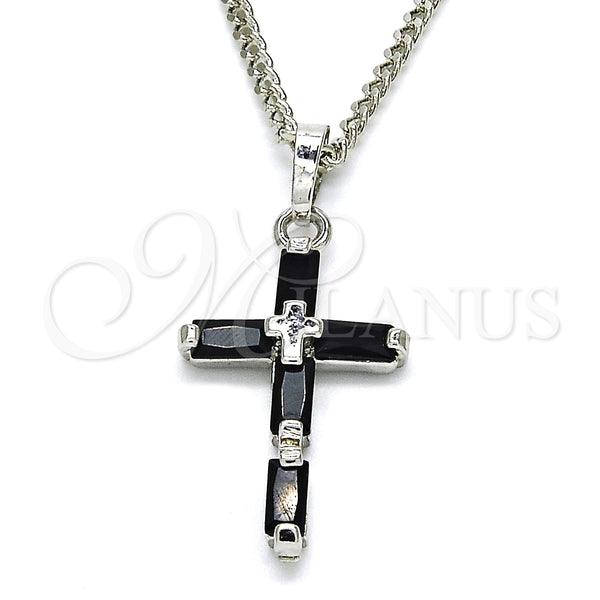 Collares con Dije 04.284.0015.6.22 Rodio Laminado, Diseño de Cruz, con Zirconia Cubica Negro, Pulido, Rodinado (Grosor 02 MM, 22 Pulgadas de Largo)
