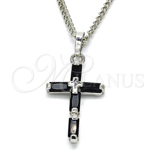 Collares con Dije 04.284.0015.6.22 Rodio Laminado, Diseño de Cruz, con Zirconia Cubica Negro, Pulido, Rodinado (Grosor 02 MM, 22 Pulgadas de Largo)