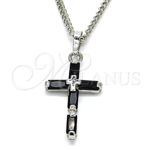 Collares con Dije 04.284.0015.6.22 Rodio Laminado, Diseño de Cruz, con Zirconia Cubica Negro, Pulido, Rodinado (Grosor 02 MM, 22 Pulgadas de Largo)