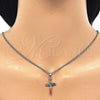 Collares con Dije 04.284.0015.7.22 Rodio Laminado, Diseño de Cruz, con Zirconia Cubica Multicolor, Pulido, Rodinado (Grosor 02 MM, 22 Pulgadas de Largo)